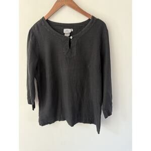 Hot Cotton Black Solid Linen Cotton 3/4 Sleeve Lagenlook Pullover Top Small